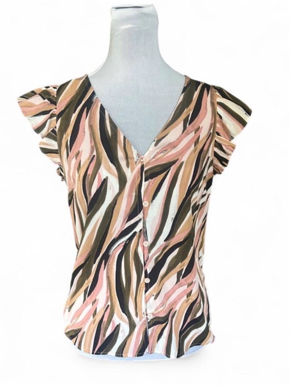 Nine West brown, beige and black zebra print blouse in XS
